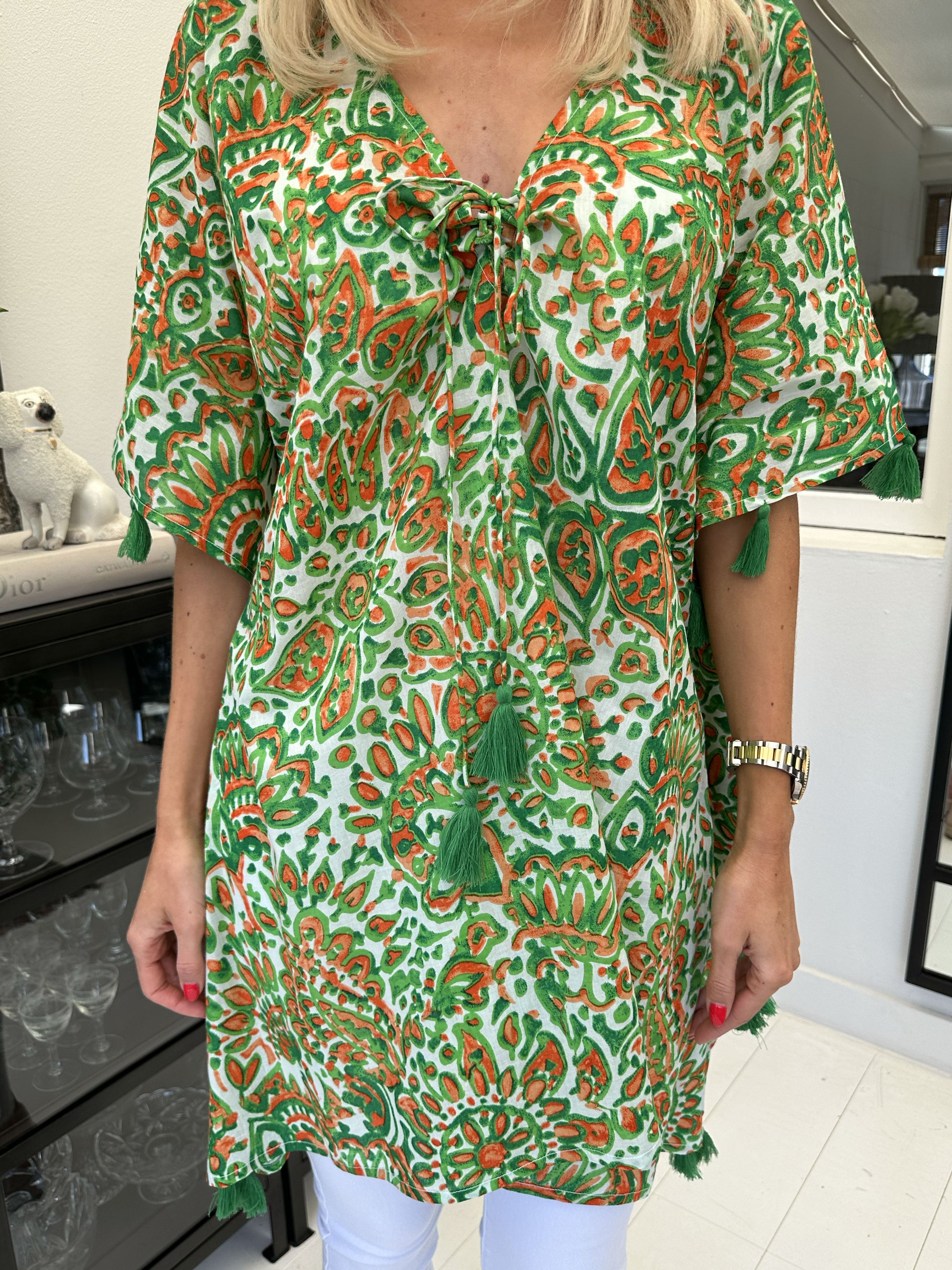 Kirstine - Smuk mønstret tunika kjole i bomuld